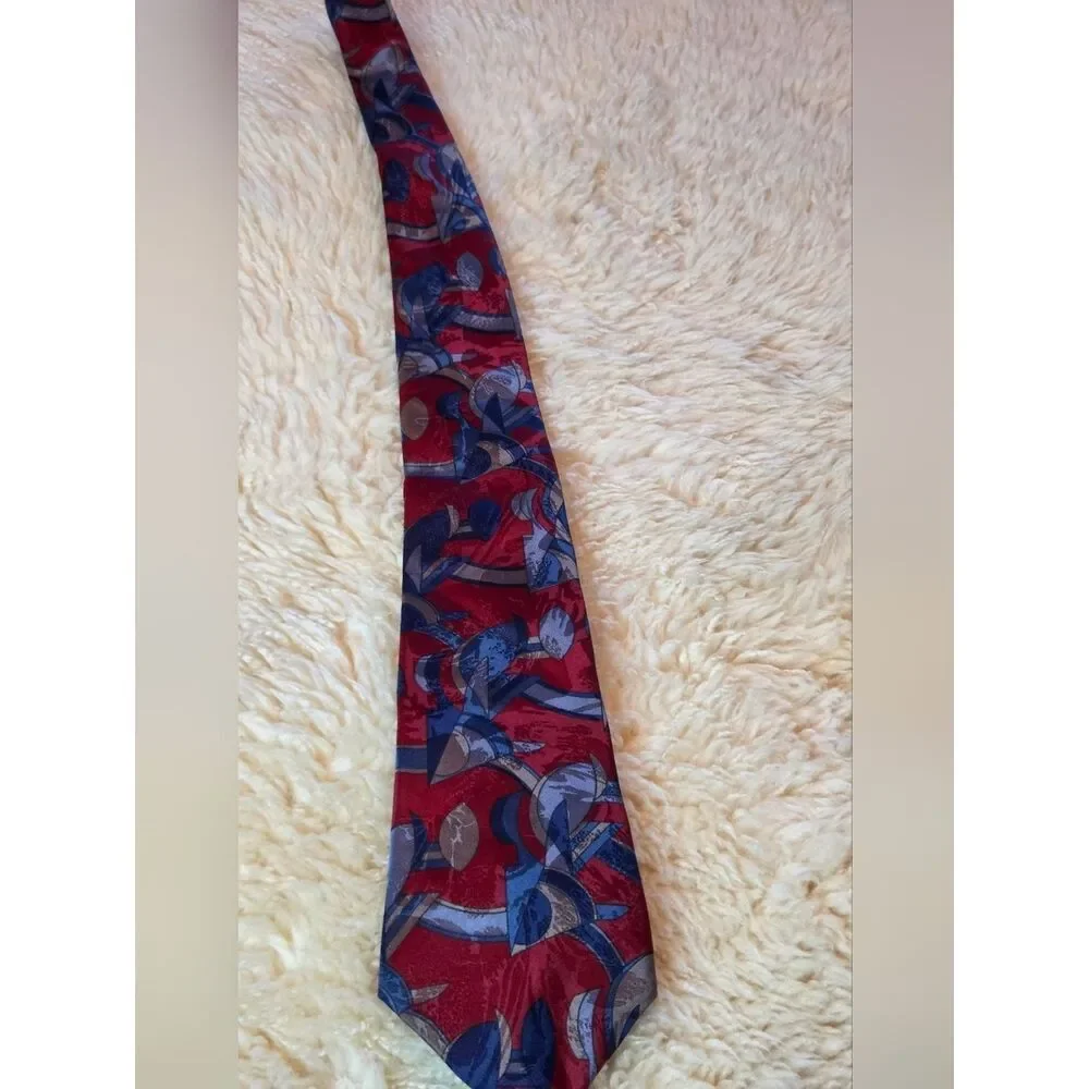 J.S.Blank&Co Burgundy Blue Gray Abstract Print 100% SILK Men's Tie